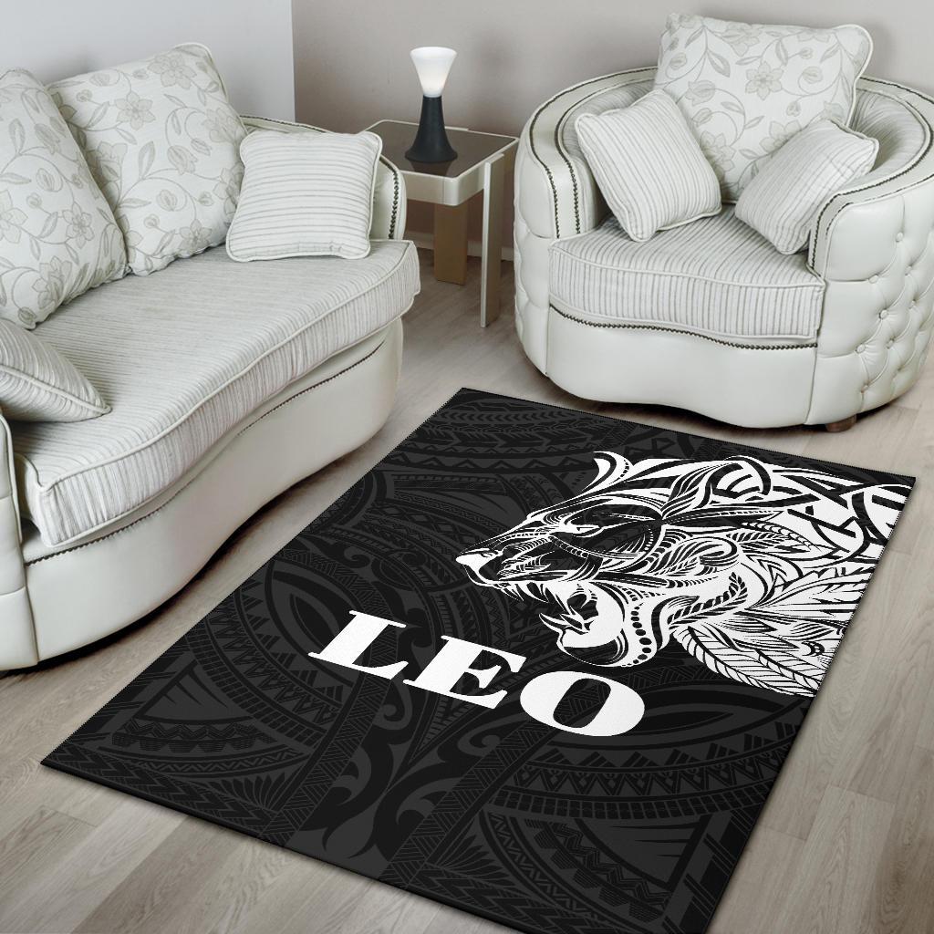 Sun In Leo Zodiac Area Rug Polynesian Tattoo Simple - White - Vibe Hoodie Shop