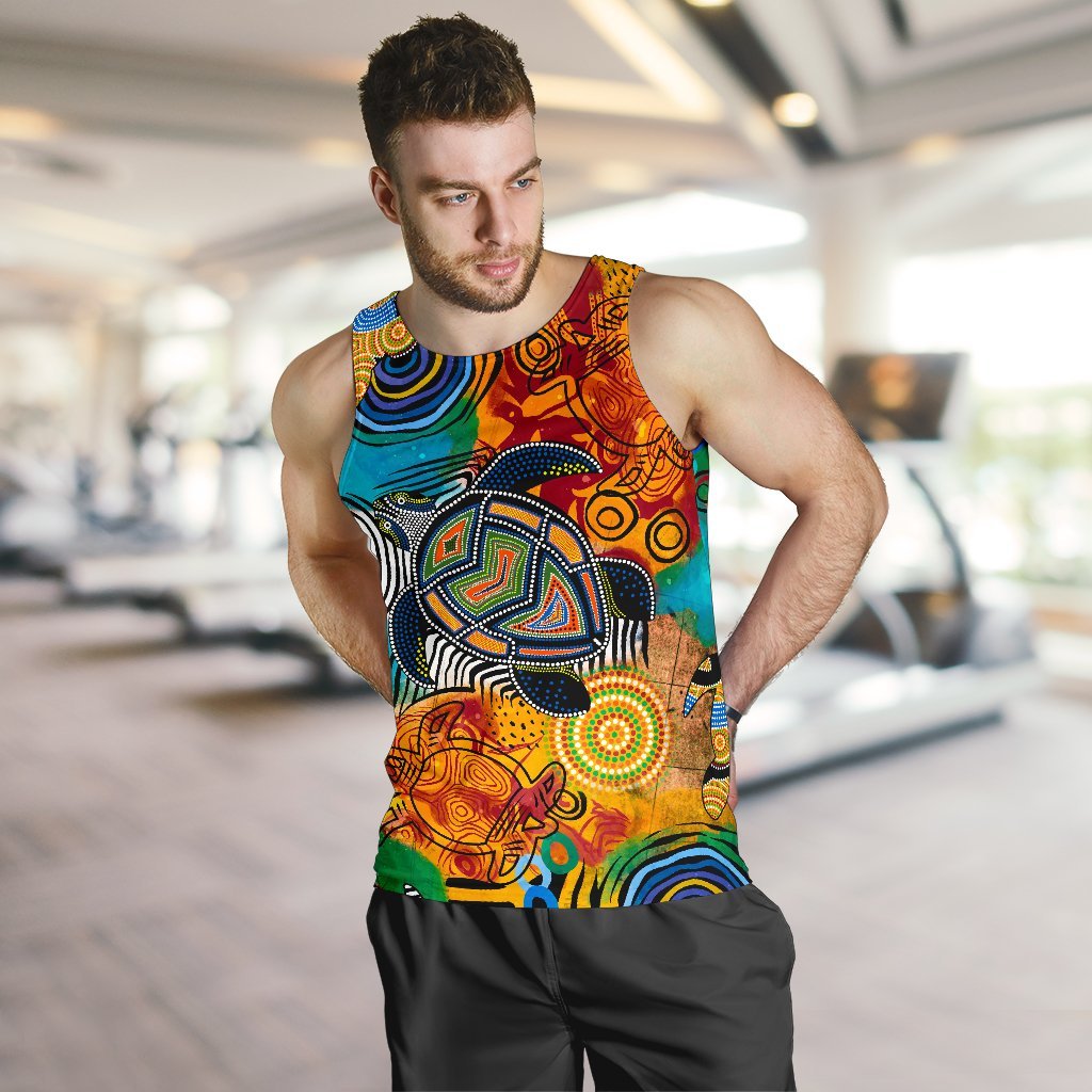 Aboriginal Men's Tank Top - Turtle Indigenous Art - Vibe Hoodie Shop