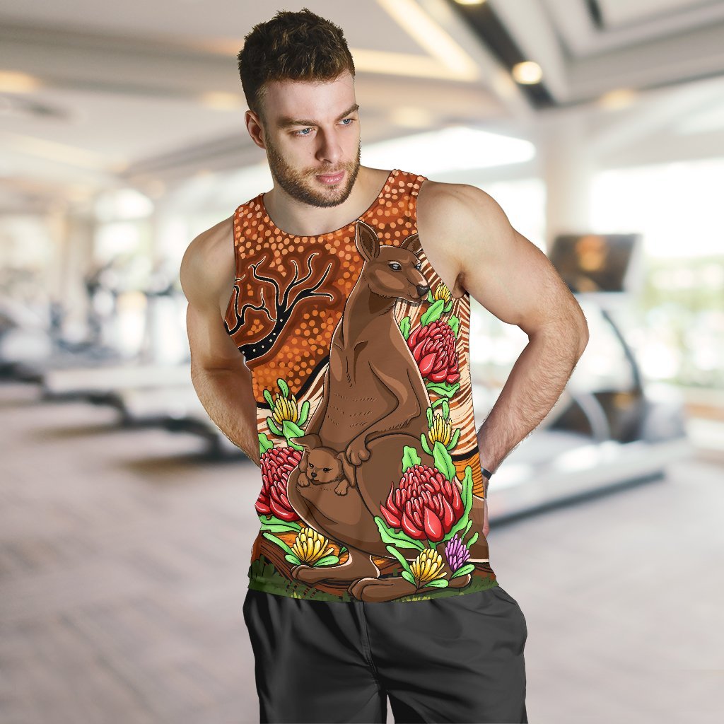 Aboriginal Men's Tank Top - Kangaroo With Indigenous Tree - Vibe Hoodie Shop