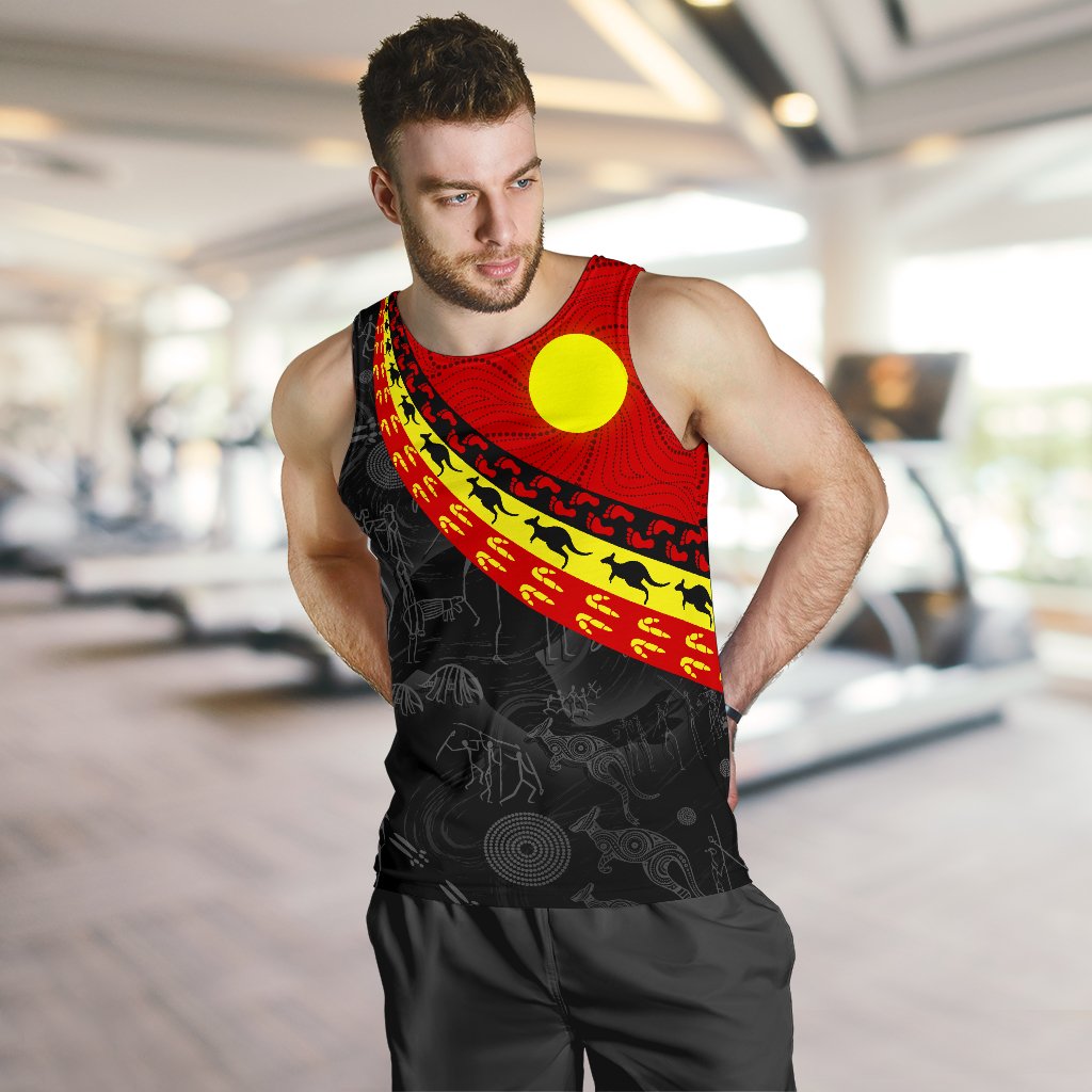 Aboriginal Men's Tank Top, Indigenous Flag Circle Dot Painting - Vibe Hoodie Shop