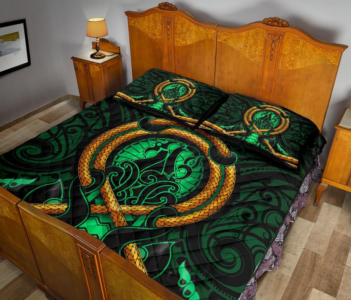 Maori New Zealand Quilt Bed Set Manaia Green Duvet Cover And Pillow Case - Vibe Hoodie Shop