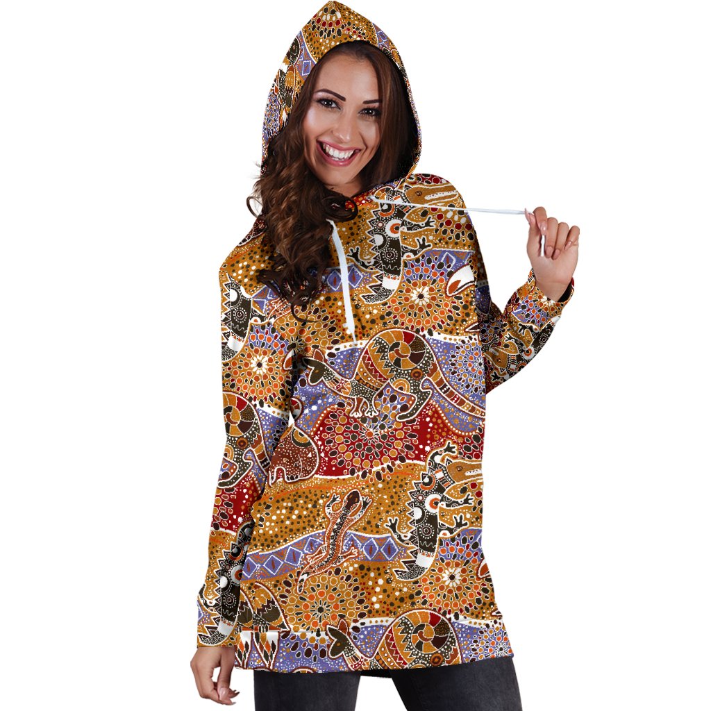 Aboriginal Hoodie Dress, Koala Kangaroo Patterns Australian Animals - Vibe Hoodie Shop