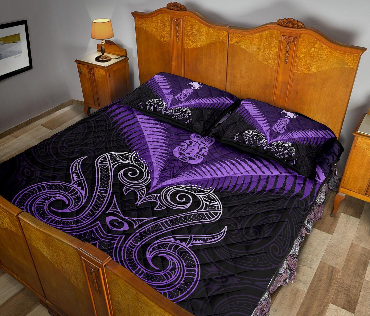 Maori Manaia New Zealand Quilt Bed Set Purple - Vibe Hoodie Shop