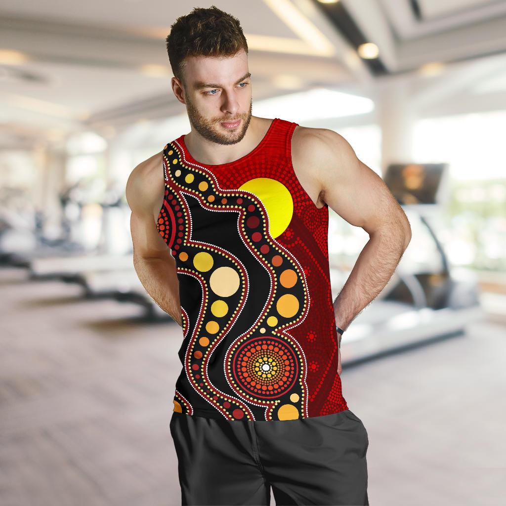 Aboriginal Men's Tank Top, Australia Aboriginal Lives Matter Flag Circle Dot Painting Art Mens Tank - Vibe Hoodie Shop