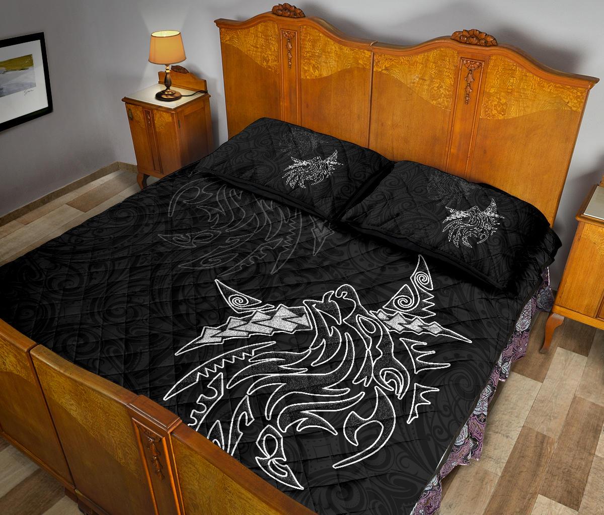 New Zealand Maori Tattoo Wolf Quilt Bed Set - Vibe Hoodie Shop