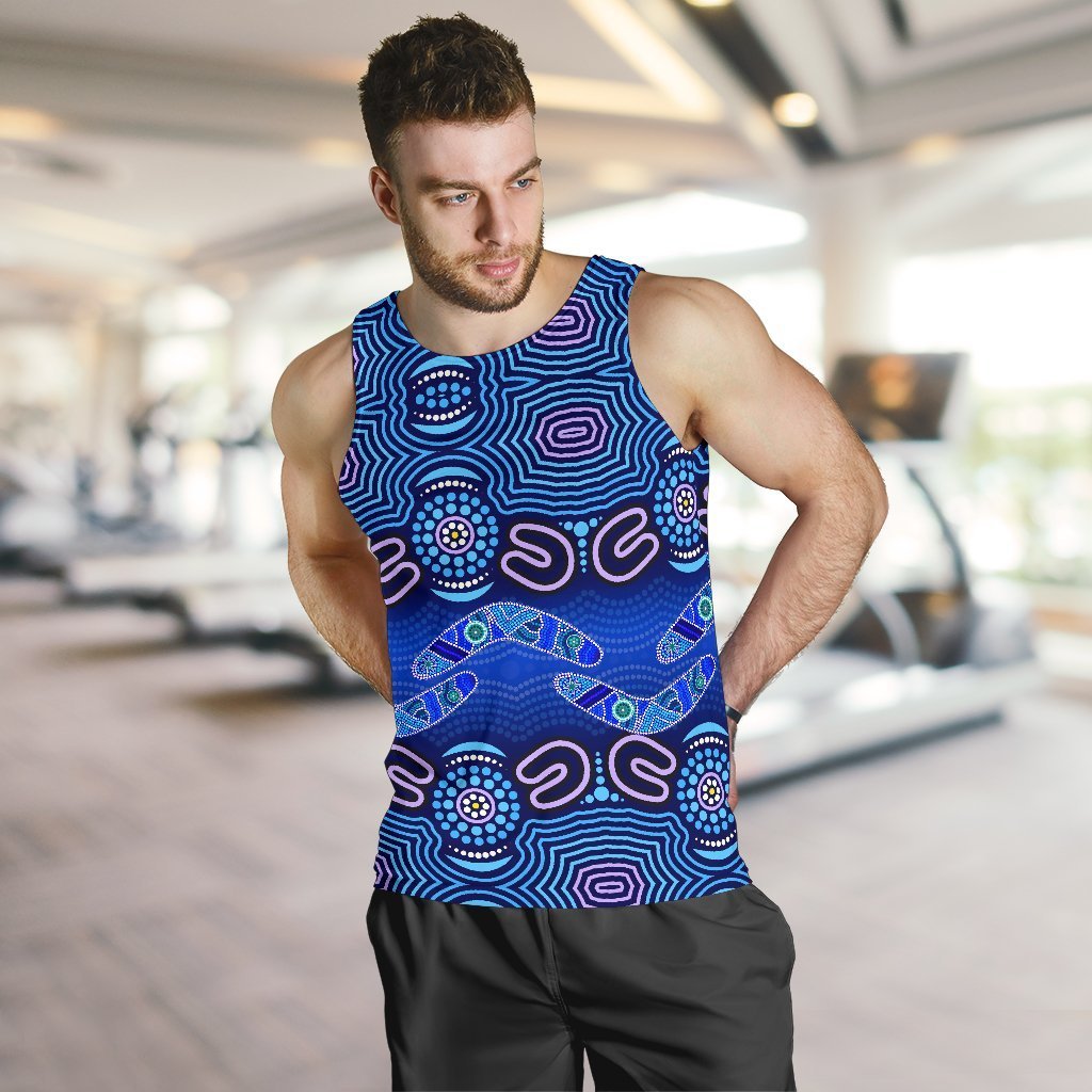 ABoriginal Men's Tank Top - Boomerangs And Dot Painting Art Ver02 - - Vibe Hoodie Shop