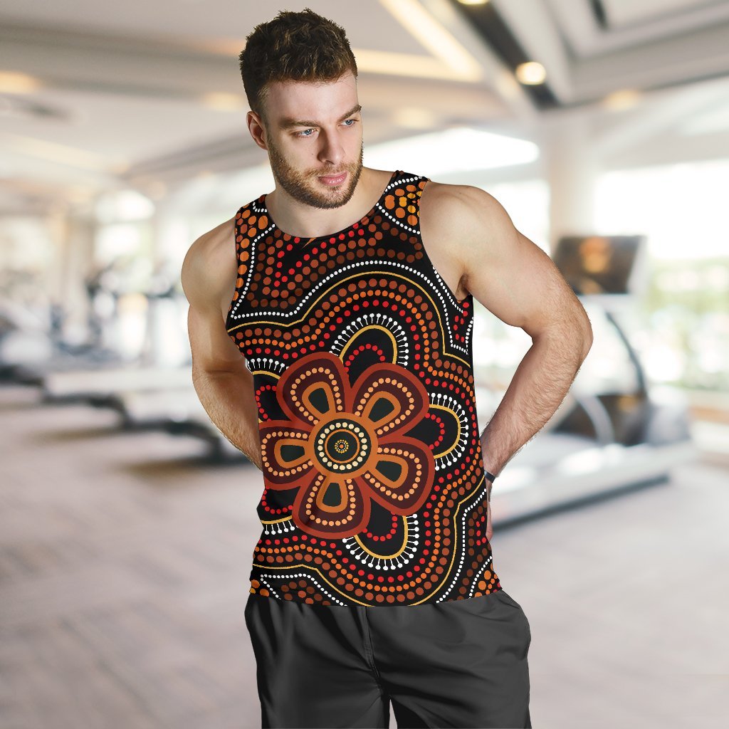 ABoriginal Men's Tank Top - Aboriginal Dot Painting Flowers Style Ver02 - Vibe Hoodie Shop