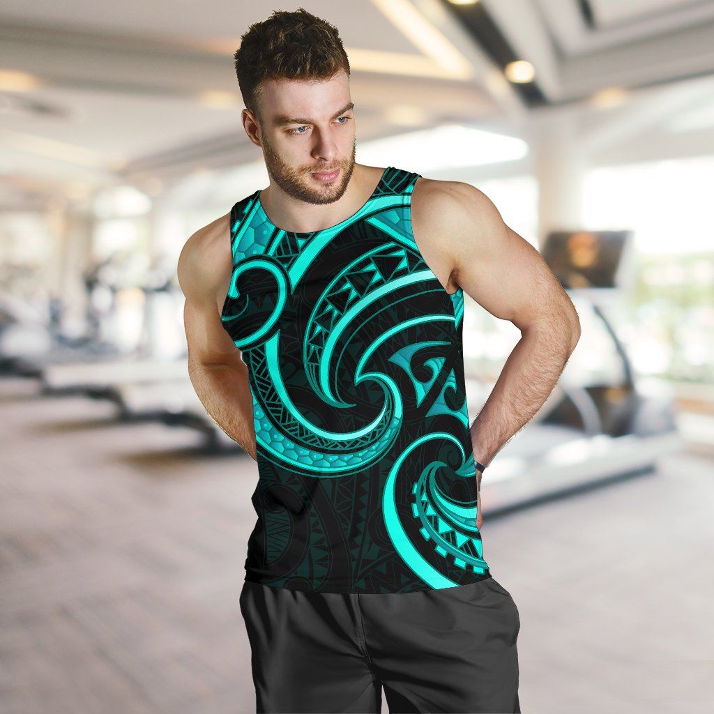 New Zealand Maori Mangopare Men Tank Top Polynesian - Turquoise - Vibe Hoodie Shop