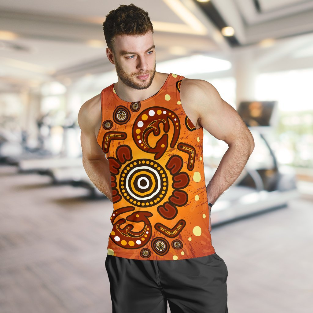 Aboriginal Men's Tank Top - Baby Kangaroo And Dot Painting Patterns - Vibe Hoodie Shop