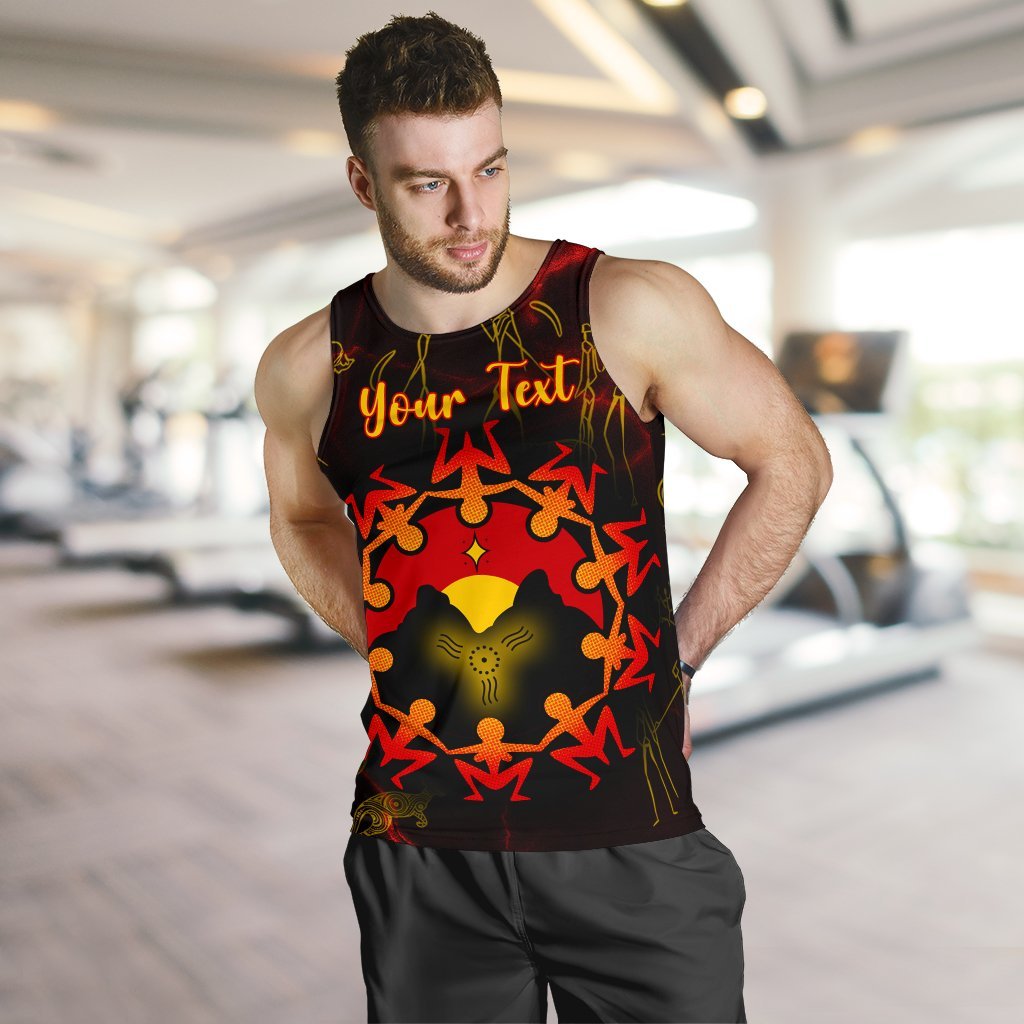 Custom Aboriginal Men's Tank Top - Australia Map and Indigenous Flag - Vibe Hoodie Shop