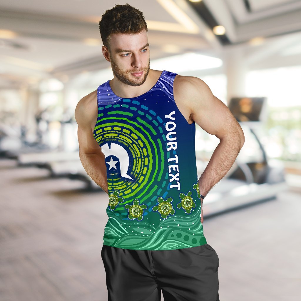 Custom Text Torres Strait Islanders Men's Tank Top - Aboriginal Turtle - Vibe Hoodie Shop