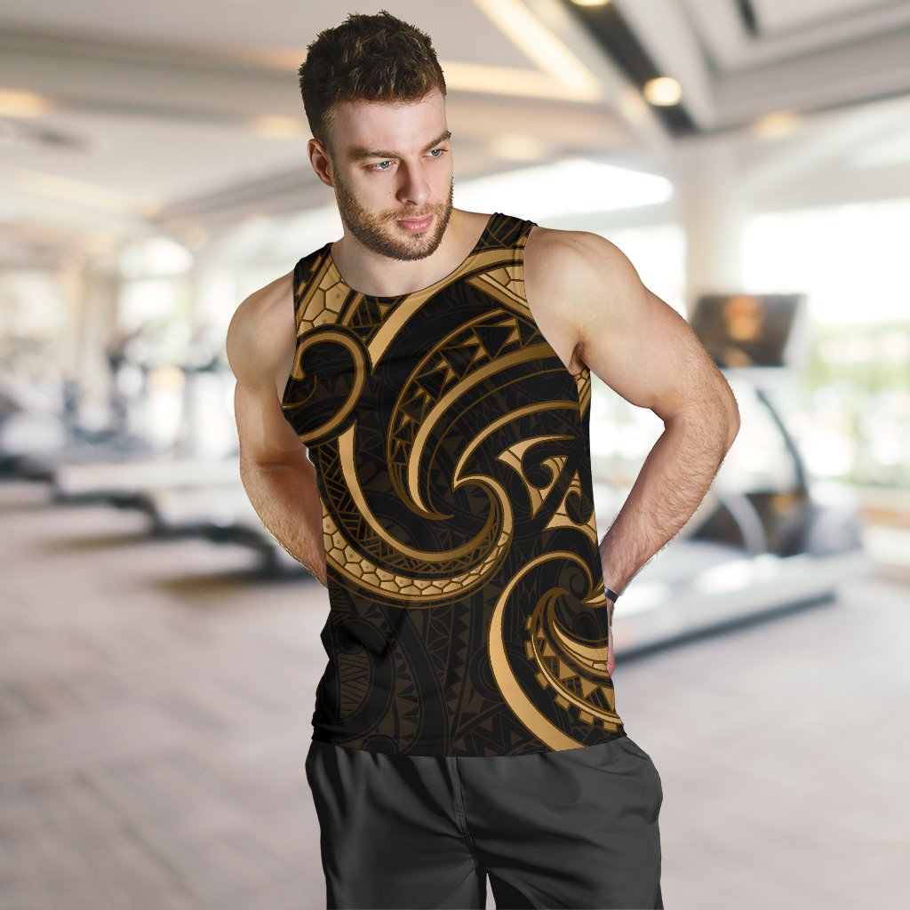 New Zealand Maori Mangopare Men Tank Top Polynesian - Gold - Vibe Hoodie Shop
