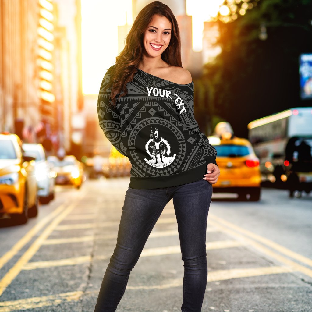Vanuatu Personalised Women's Off Shoulder Sweater - Vanuatu Seal With Polynesian Tattoo Style - Vibe Hoodie Shop