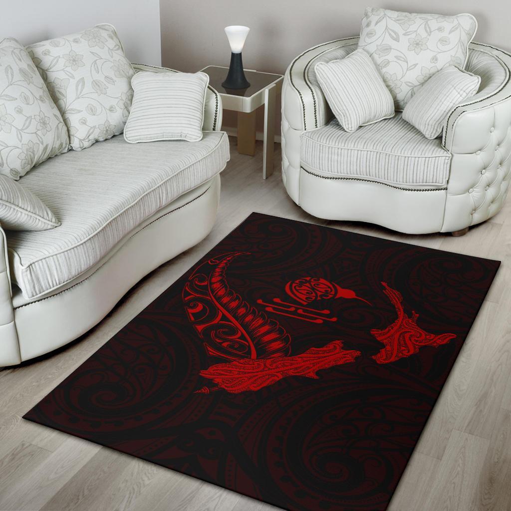 New Zealand Heart Area Rug - Map Kiwi Mix Silver Fern Red - Vibe Hoodie Shop