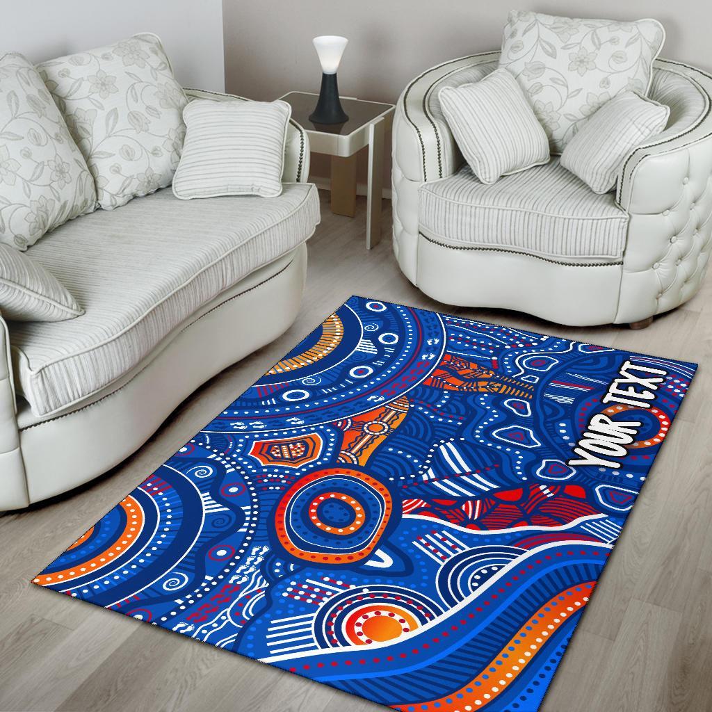 Custom Text Aboriginal Area Rugs - Indigenous Footprint Patterns Blue Color - Vibe Hoodie Shop