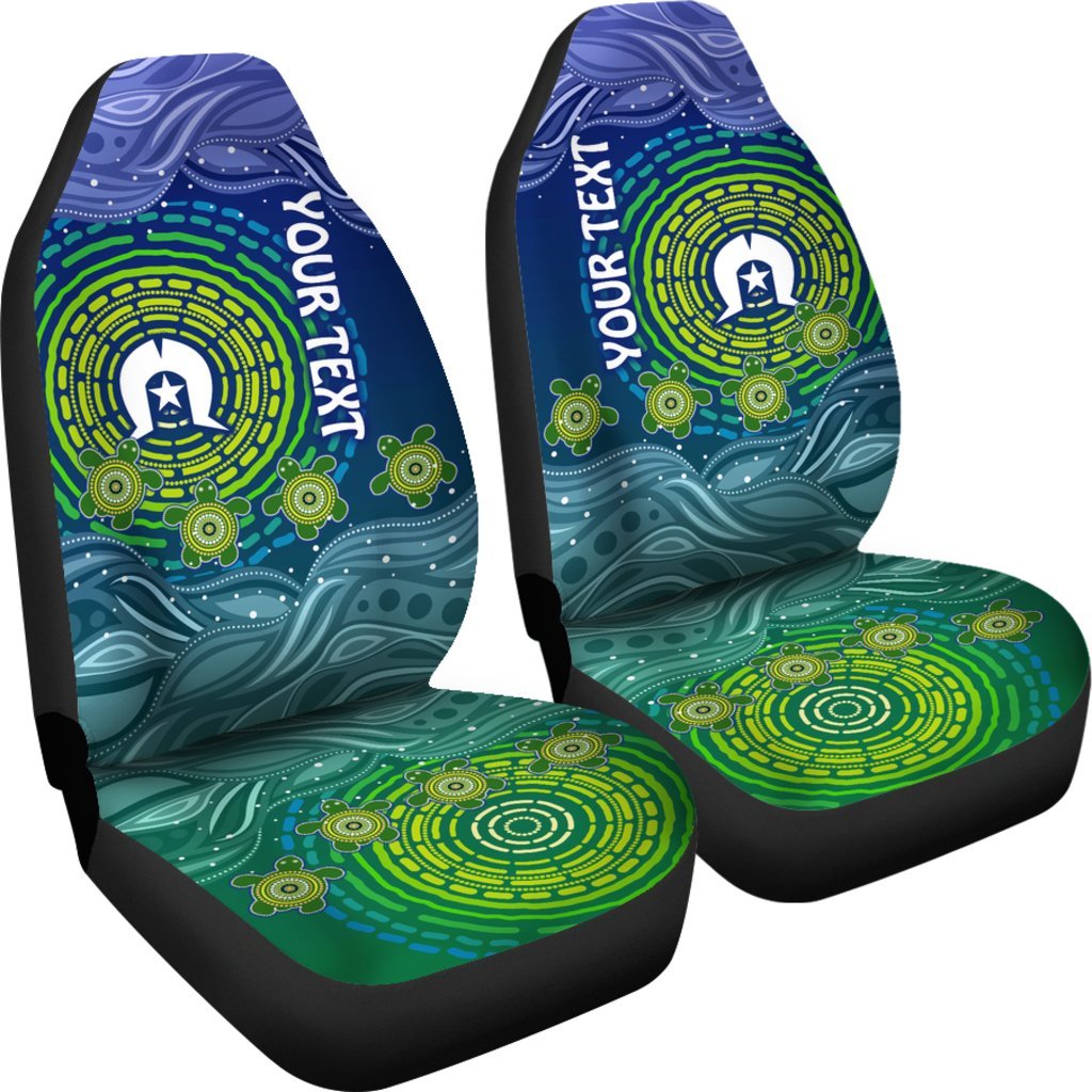 Custom Text Torres Strait Islanders Car Seat Covers - Aboriginal Turtle - Vibe Hoodie Shop