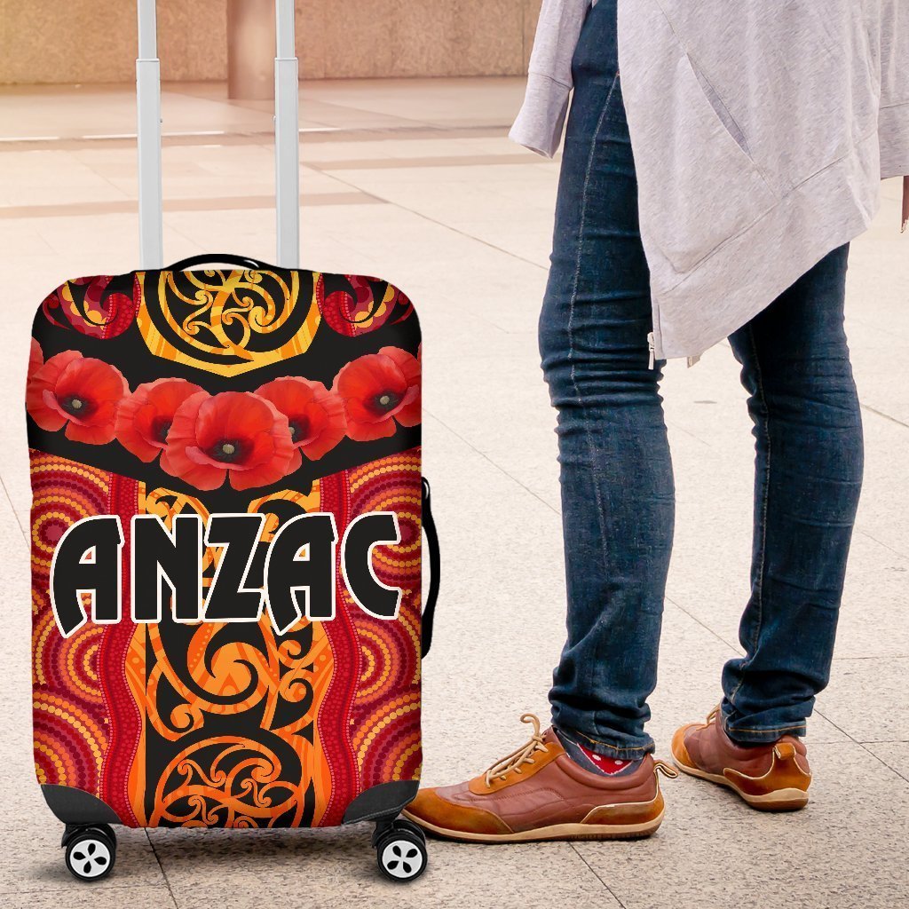 ANZAC Lest We Forget Poppy Luggage Covers New Zealand Maori Silver Fern - Australia Aboriginal NO.1 - Vibe Hoodie Shop