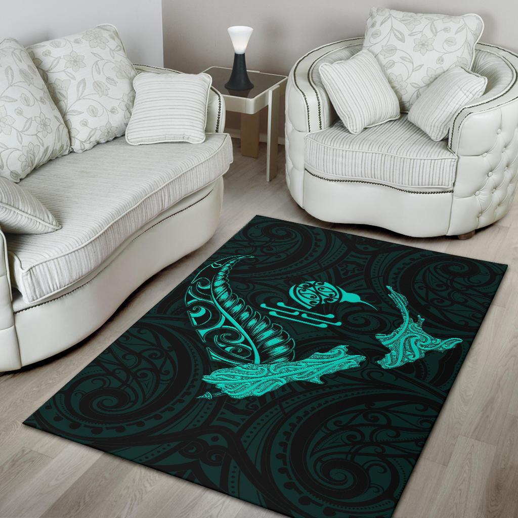 New Zealand Heart Area Rug - Map Kiwi Mix Silver Fern Turquoise - Vibe Hoodie Shop