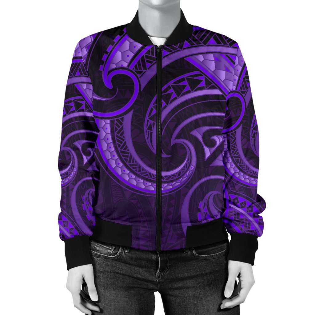 New Zealand Maori Mangopare Women Bomber Jacket Polynesian - Purple - Vibe Hoodie Shop