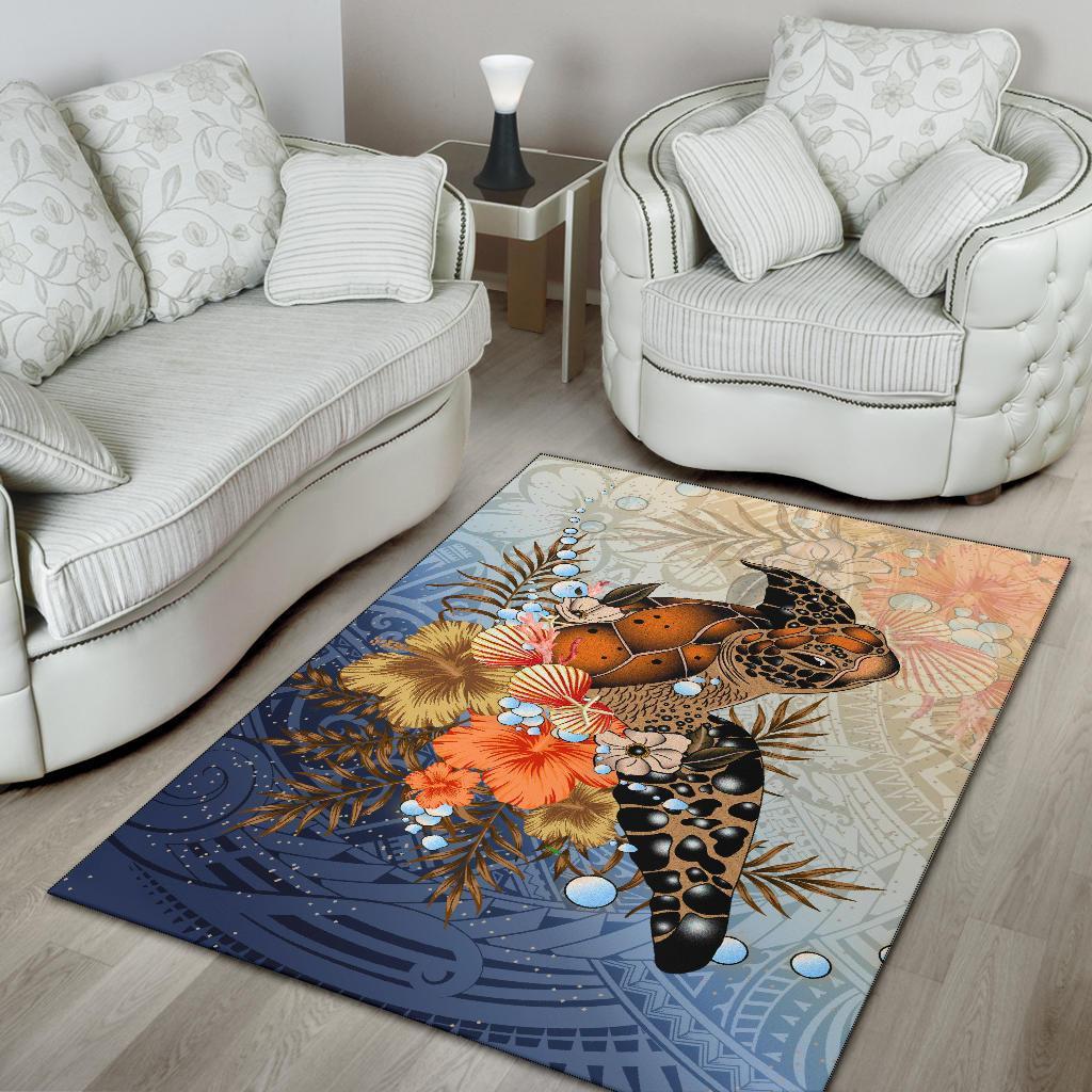 Polynesian Turtle Hibiscus Sea Shell Area Rug - Vibe Hoodie Shop