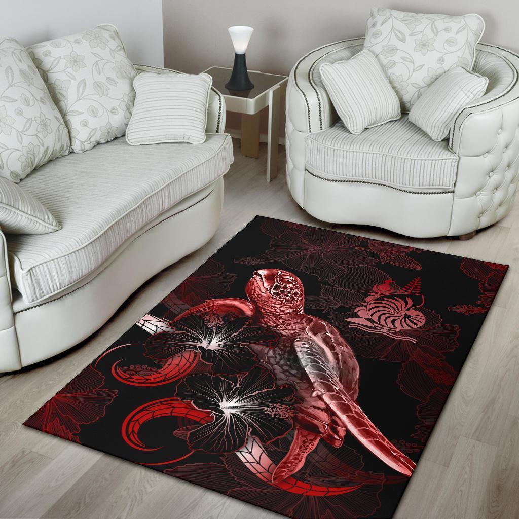 New Caledonia Polynesian Area Rugs - Turtle With Blooming Hibiscus Red - Vibe Hoodie Shop