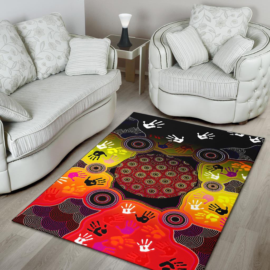 Aboriginal Area Rug, Indigenous Circle Dot Painting Hand Art - Vibe Hoodie Shop