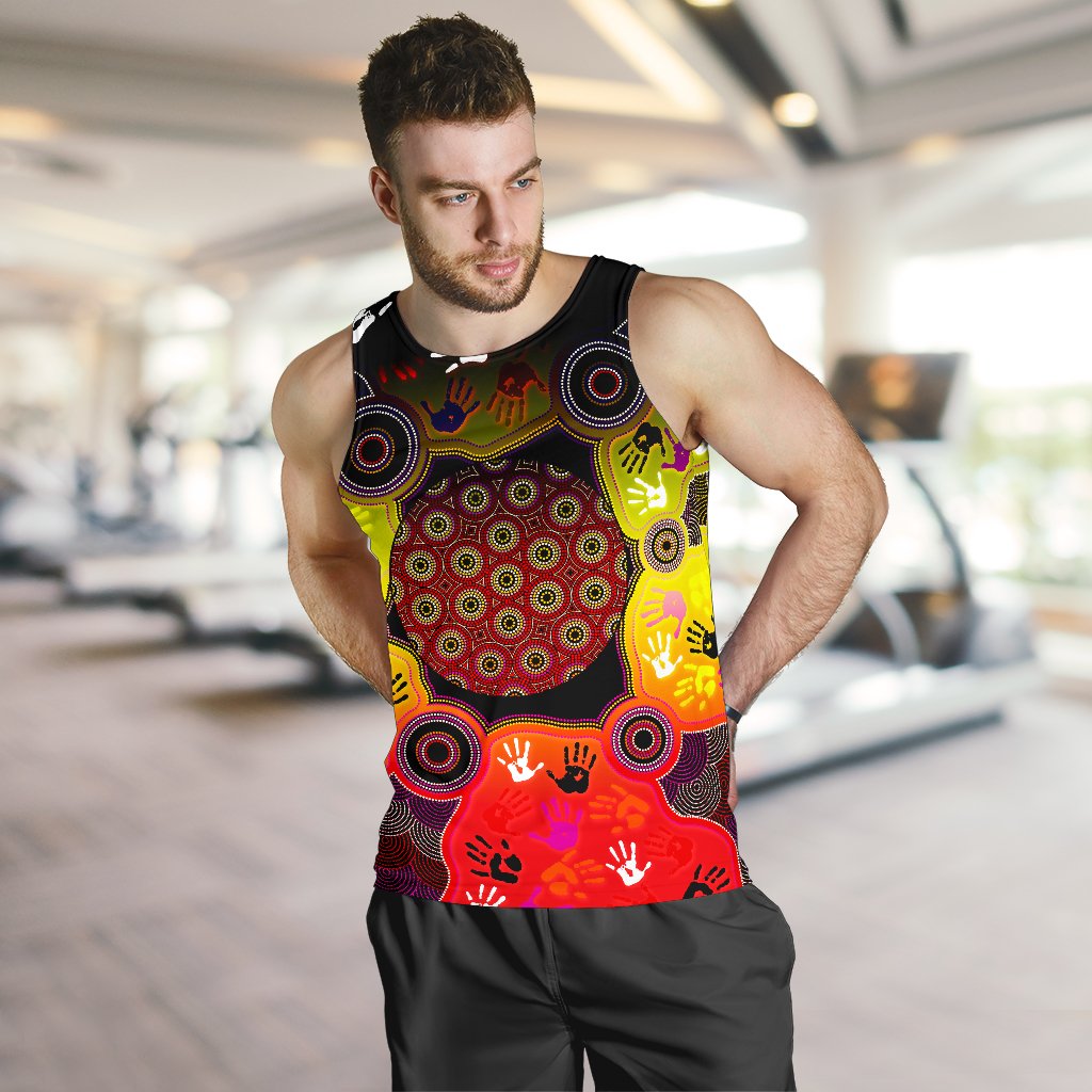 Aboriginal Men's Tank Top, Indigenous Circle Dot Painting Hand Art - Vibe Hoodie Shop