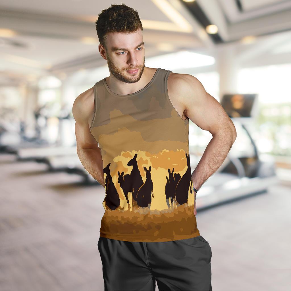 Men Tank Top - Kangaroo Mens Tank Family Sunset Painting Ver02A - Vibe Hoodie Shop