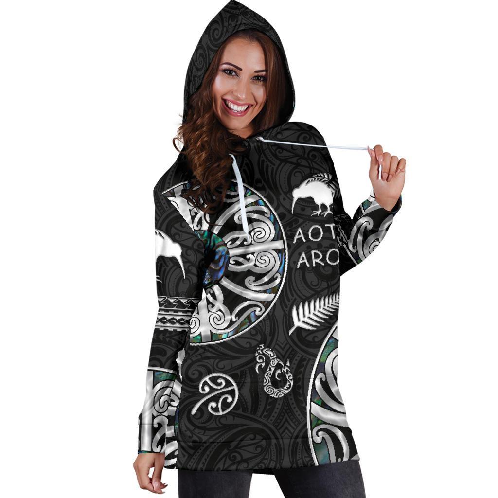 New Zealand Aotearoa Women Hoodie Dress, Maori Mangopare Paua Shell - Vibe Hoodie Shop