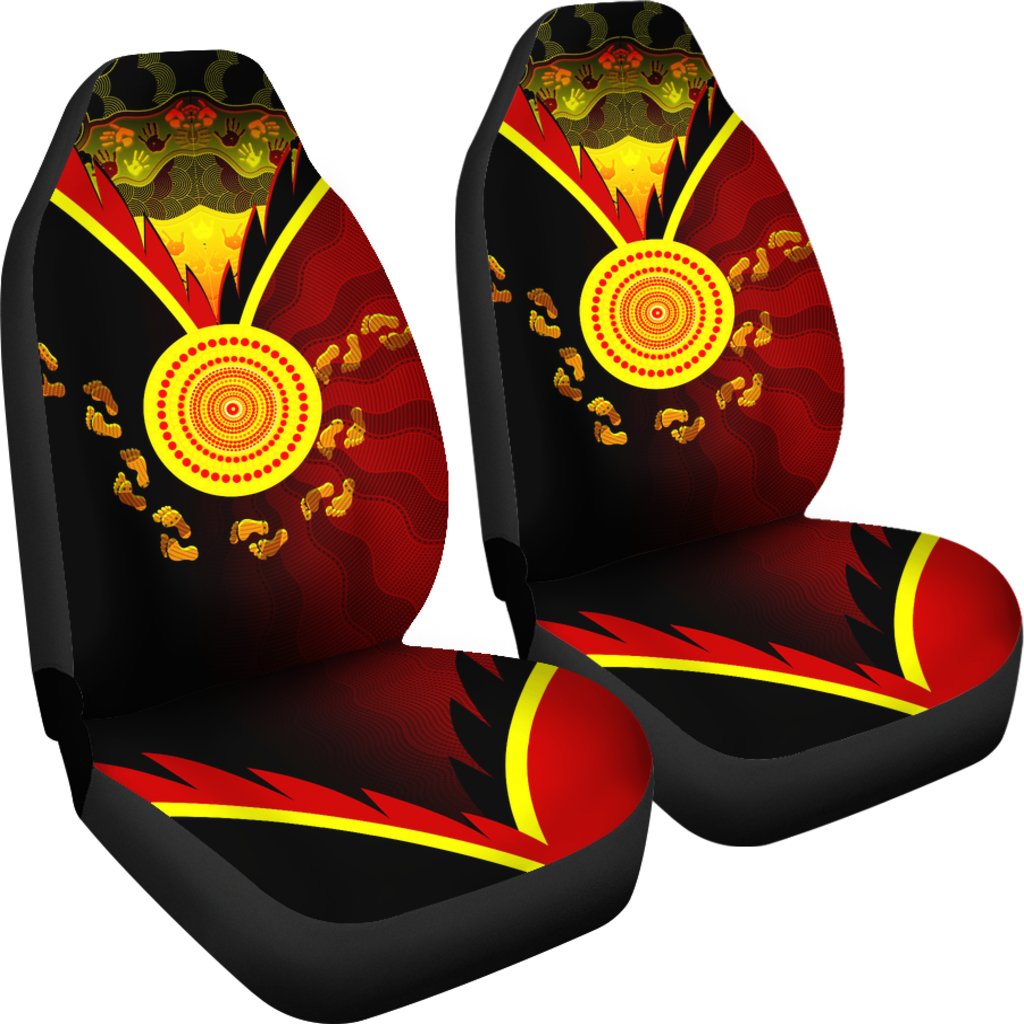 Aboriginal Car Seat Covers - Indigenous Flag With Footprint Hand Art - Vibe Hoodie Shop