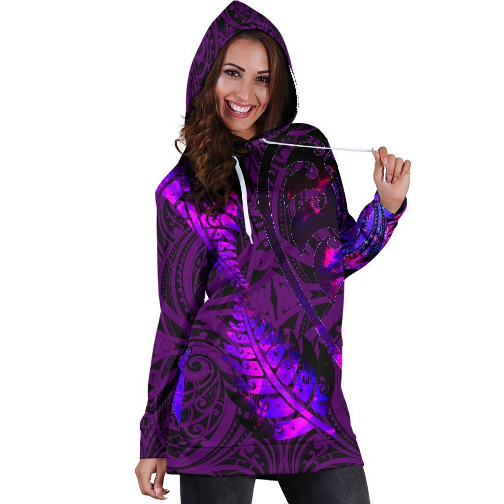 Aotearoa Maori Women Hoodie Dress Silver Fern Koru Vibes Purple - Vibe Hoodie Shop