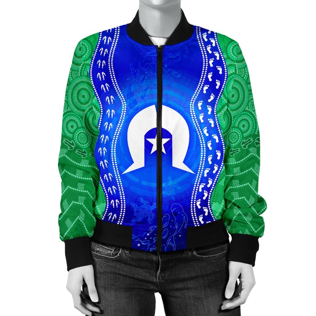 Torres Strait Islanders Women's Bomber Jacket - Torres Symbol With Aboriginal Patterns - Vibe Hoodie Shop