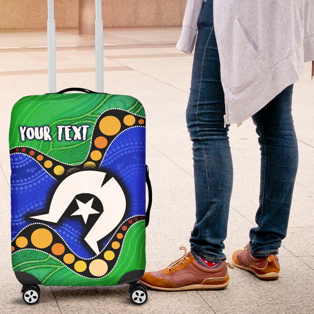 Custom Torres Strait Islands Luggage Covers - Flag with Aboriginal Patterns - Vibe Hoodie Shop