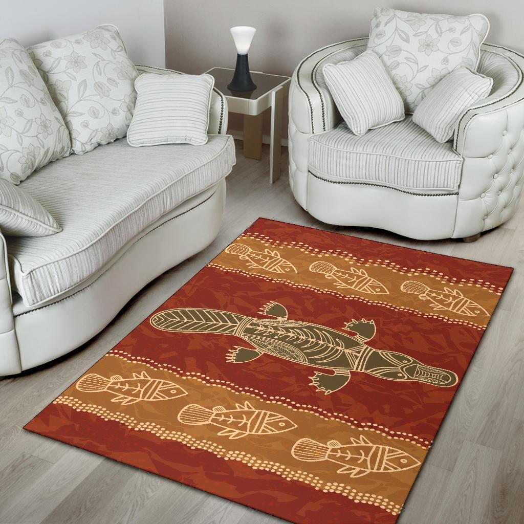 Area Rug - Aboriginal Dot Art Painting With Platypus And Fish - Vibe Hoodie Shop