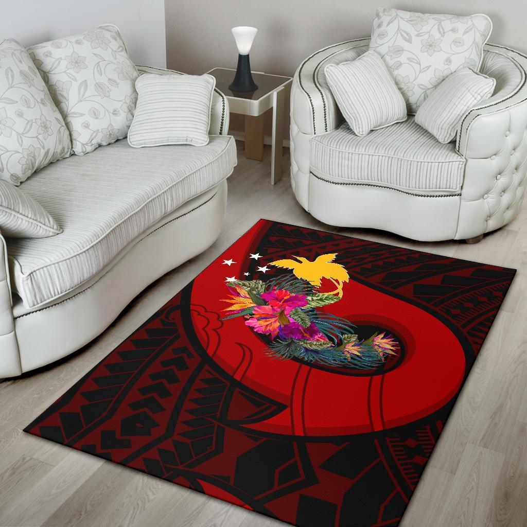 Papua New Guinea Area Rug - Polynesian Hook And Hibiscus (Red) - Vibe Hoodie Shop