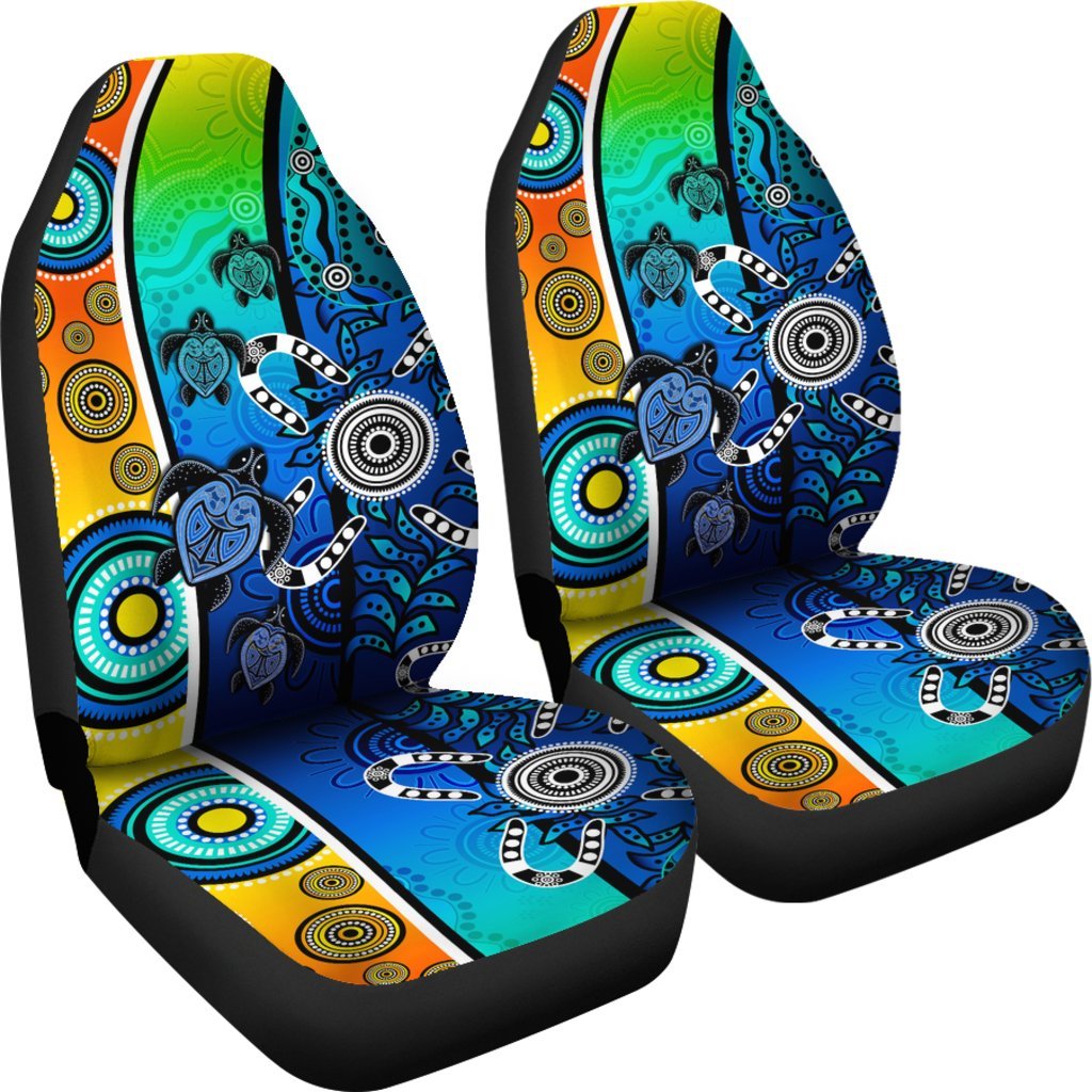 Aboriginal Car Seat Covers - Indigenous Turtle Dot Painting Art - Vibe Hoodie Shop