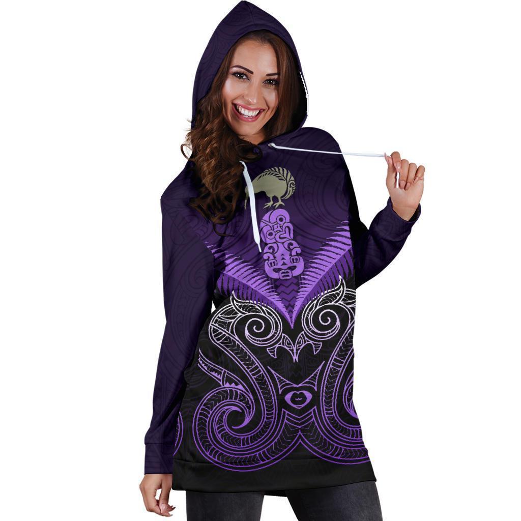 Maori Manaia New Zealand Hoodie Dress Purple - Vibe Hoodie Shop