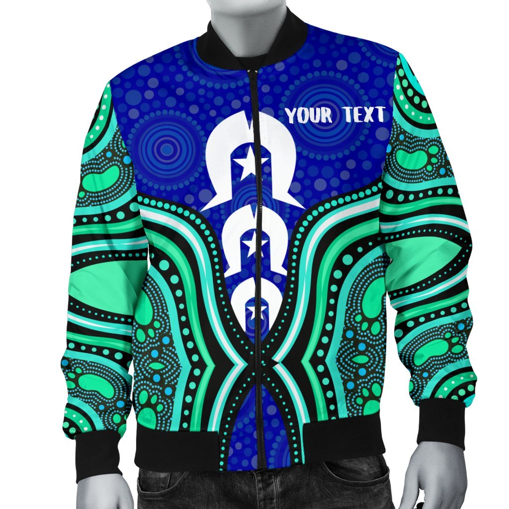 Torres Strait Personalised Men's Bomber Jacket - Torres Strait Symbol And Aboriginal Patterns - Vibe Hoodie Shop