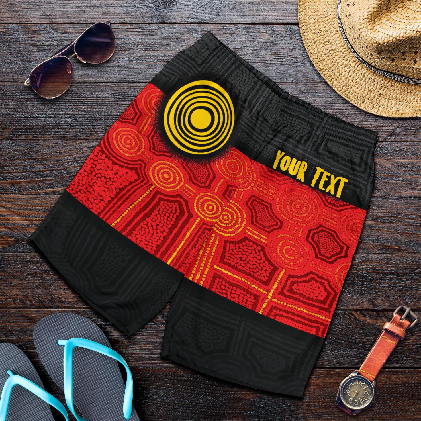 Personalised Aboriginal Men's Shorts - Aussie Indigenous Flag - Vibe Hoodie Shop