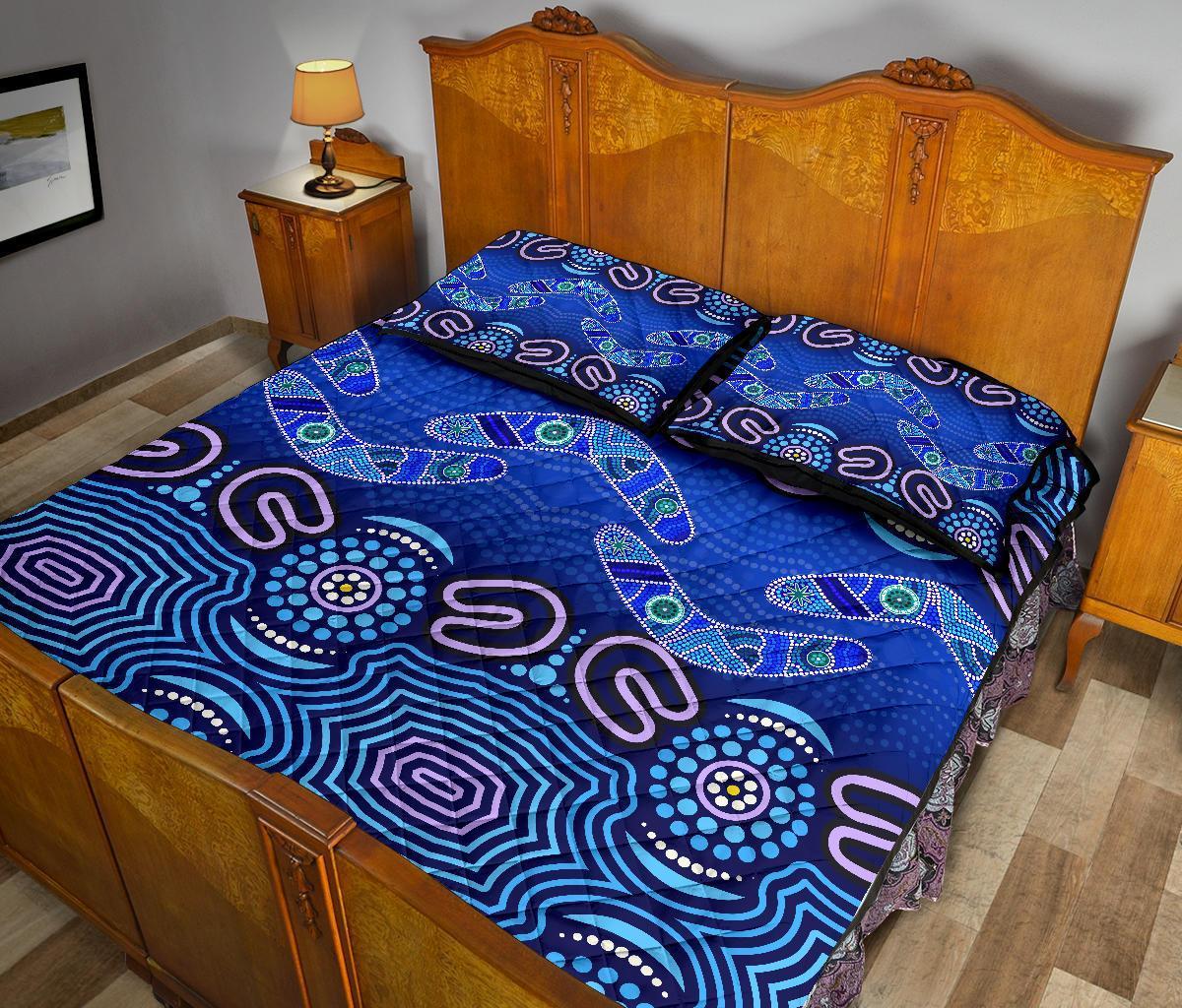 ABoriginal Quilt Bed Set - Boomerangs And Dot Painting Art Ver02 - - Vibe Hoodie Shop