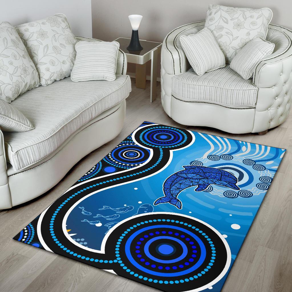 Aboriginal Area Rug - Dolphin And Aboriginal Dot Patterns - Vibe Hoodie Shop