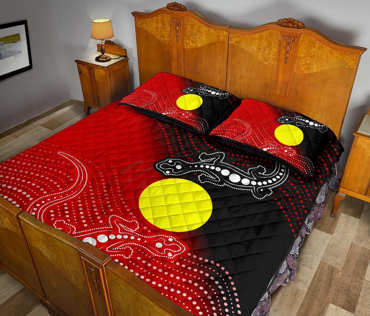 Aboriginal Quilt Bed Set - Two Indigenous Lizard - Vibe Hoodie Shop