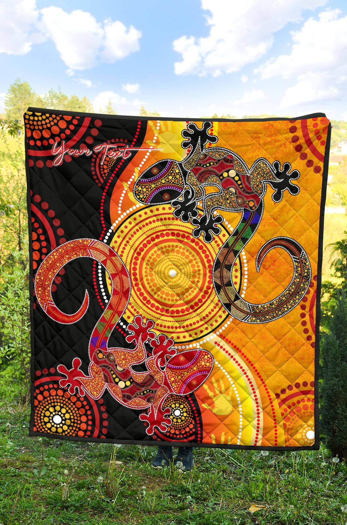 Aboriginal Personalised Premium Quilt - Couple Aboriginal Lizards - Vibe Hoodie Shop