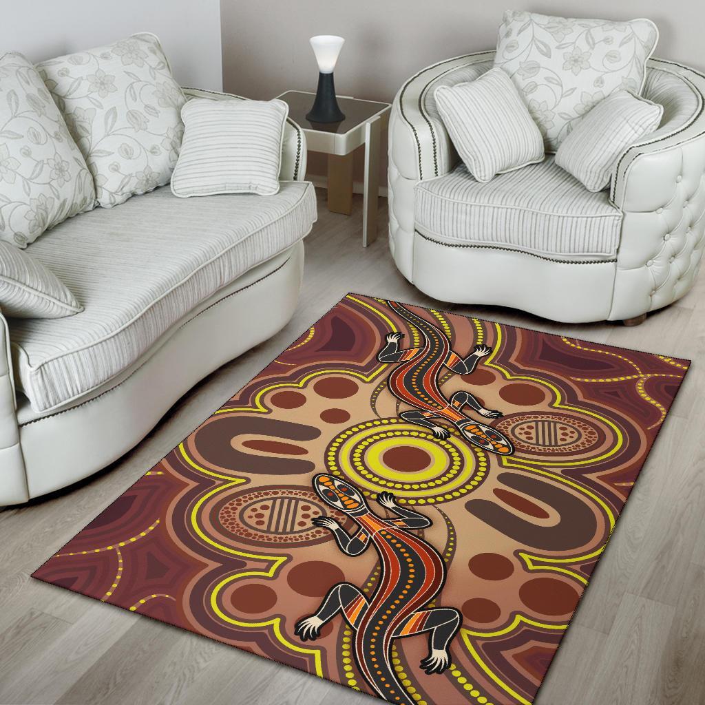 Aboriginal Area Rug, Indigenous Lizard Dot Painting Art - Vibe Hoodie Shop