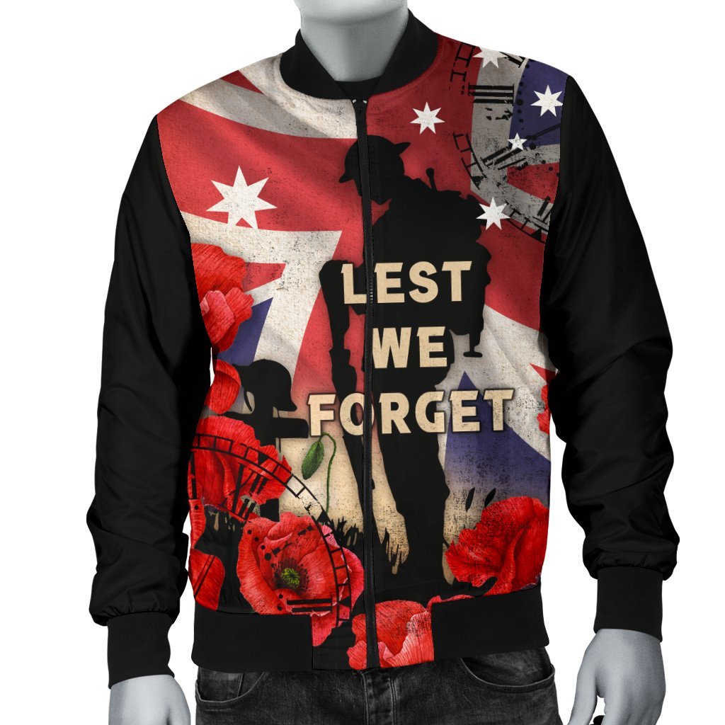 ANZAC Men's Bomber Jacket - A Day We Will Never Forget - Vibe Hoodie Shop