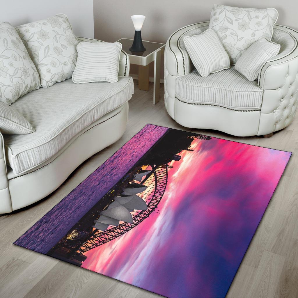 Area Rug - Sydney Opera Rug Nightfall Landscape Art - Vibe Hoodie Shop