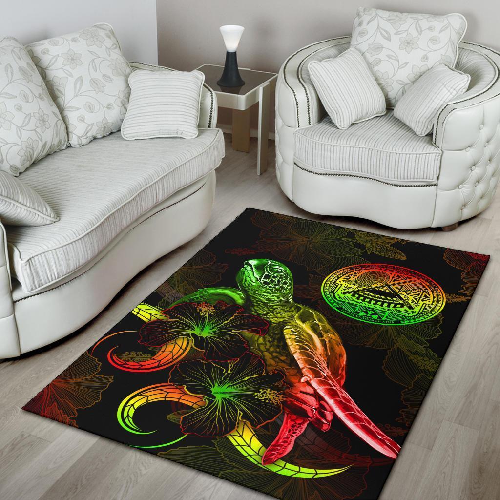 American Samoa Polynesian Area Rugs - Turtle With Blooming Hibiscus Reggae - Vibe Hoodie Shop