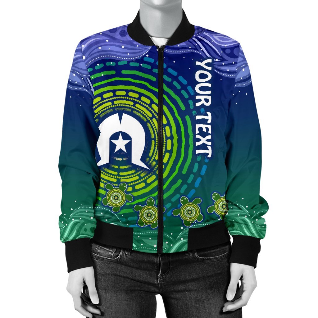 Custom Text Torres Strait Islanders Women's Bomber jacket - Aboriginal Turtle - Vibe Hoodie Shop