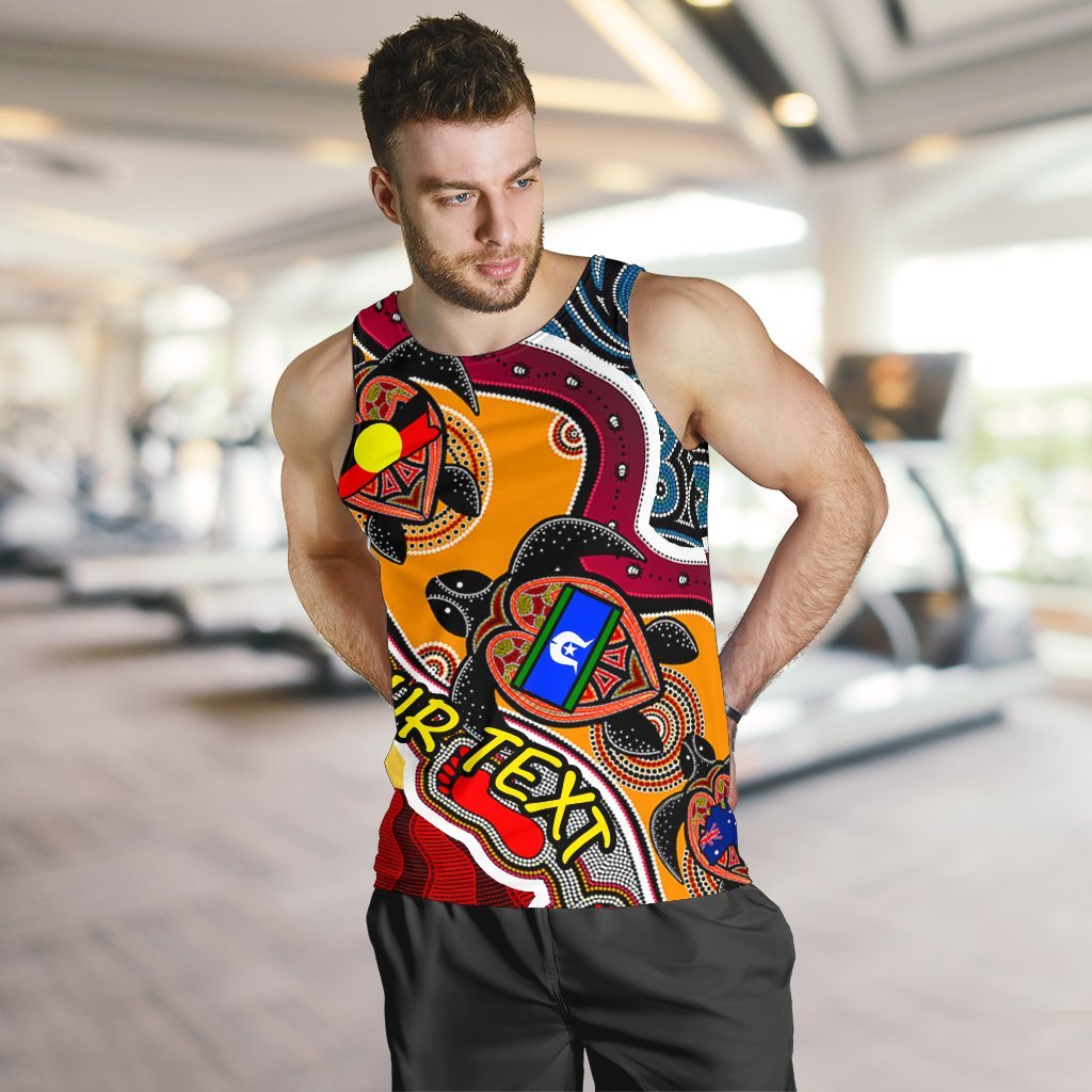 Custom Men's Tank Top - Australia Aboriginal Dots With Turtle and NAIDOC Flags - Vibe Hoodie Shop