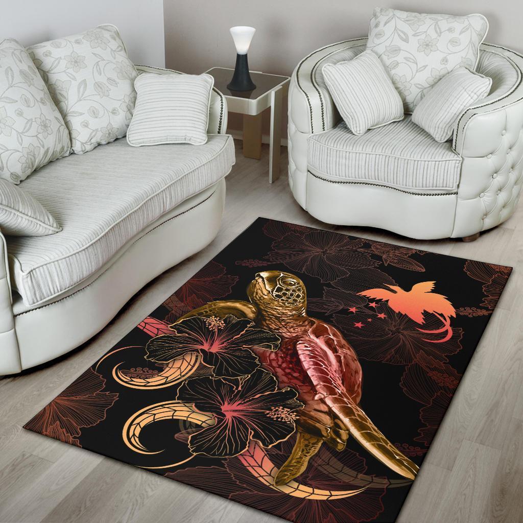 Papua New Guinea Polynesian Area Rugs - Turtle With Blooming Hibiscus Gold - Vibe Hoodie Shop